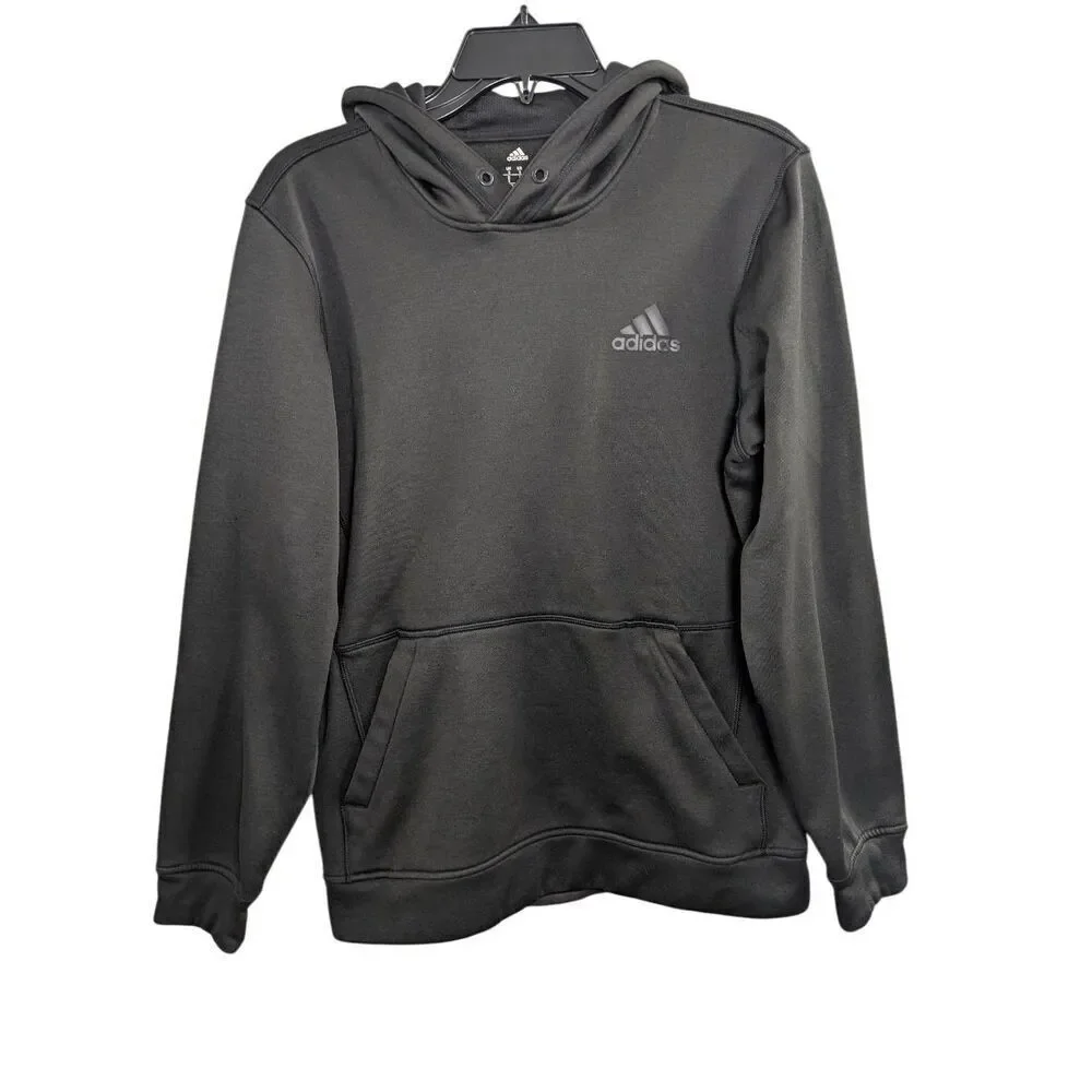 Adidas Climawarm solid black fleece lined fitness active hoodie top mens S
